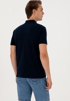 Erkek Slim Fit Polo Yaka Koyu Lacivert Basic Tişört - 50297984294