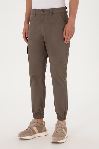 Erkek Jogger Fit Vizon Kanvas Pantolon