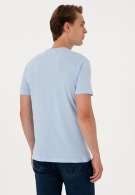 Erkek Regular Fit Bisiklet Yaka Açık Mavi Basic Tişört - 50298015036