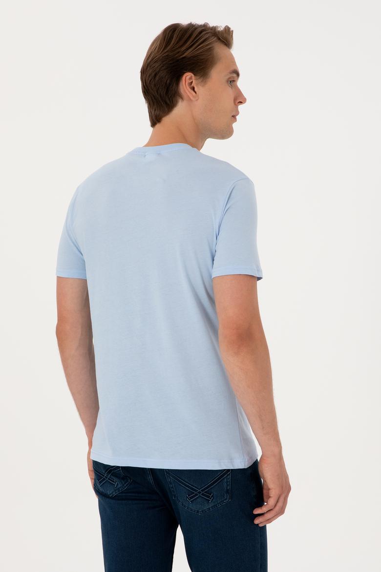 Erkek Regular Fit Bisiklet Yaka Açık Mavi Basic Tişört - 50298015036