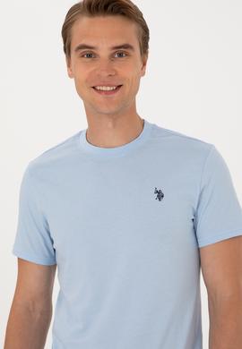 Erkek Regular Fit Bisiklet Yaka Açık Mavi Basic Tişört - 50298015036