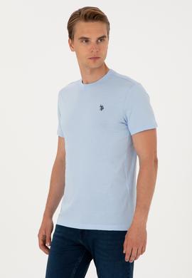 Erkek Regular Fit Bisiklet Yaka Açık Mavi Basic Tişört - 50298015036