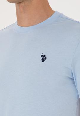 Erkek Regular Fit Bisiklet Yaka Açık Mavi Basic Tişört - 50298015036