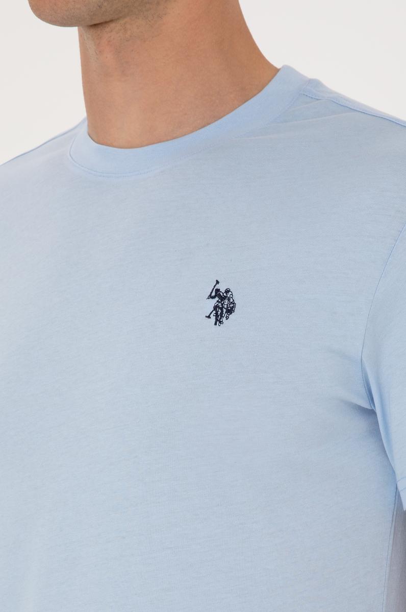Erkek Regular Fit Bisiklet Yaka Açık Mavi Basic Tişört