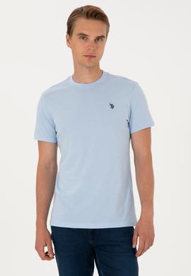 Erkek Regular Fit Bisiklet Yaka Açık Mavi Basic Tişört - 50298015036