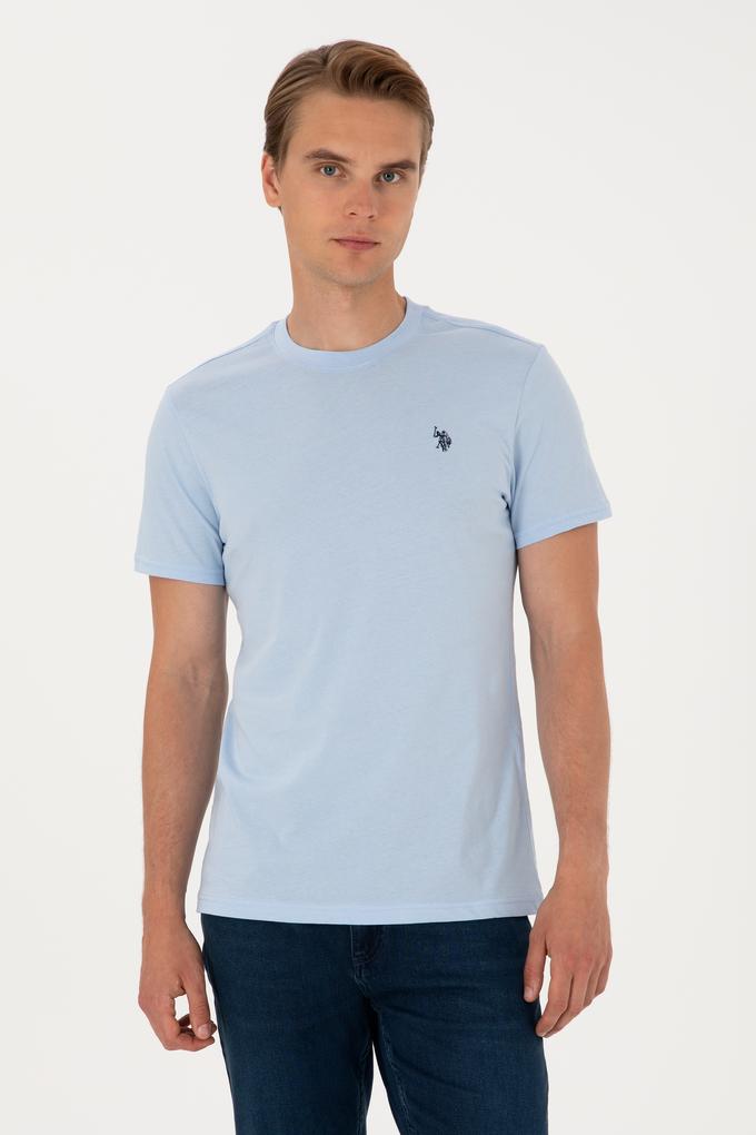 Erkek Regular Fit Bisiklet Yaka Açık Mavi Basic Tişört