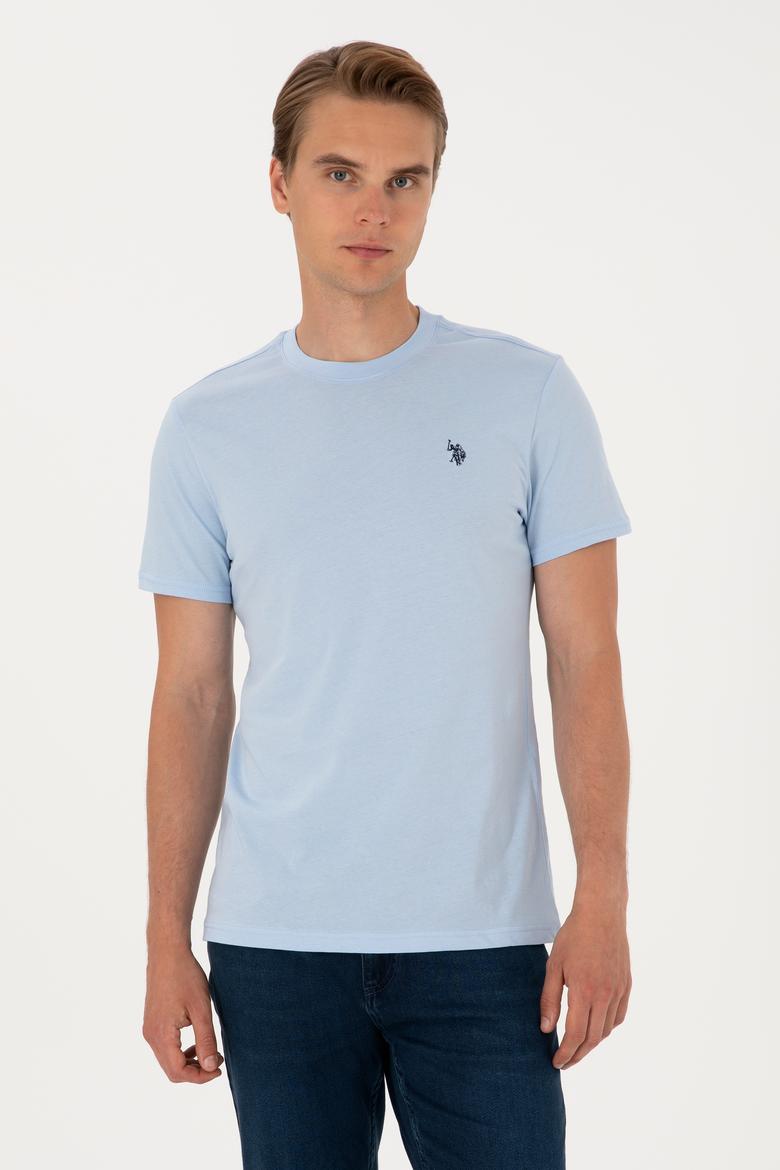 Erkek Regular Fit Bisiklet Yaka Açık Mavi Basic Tişört