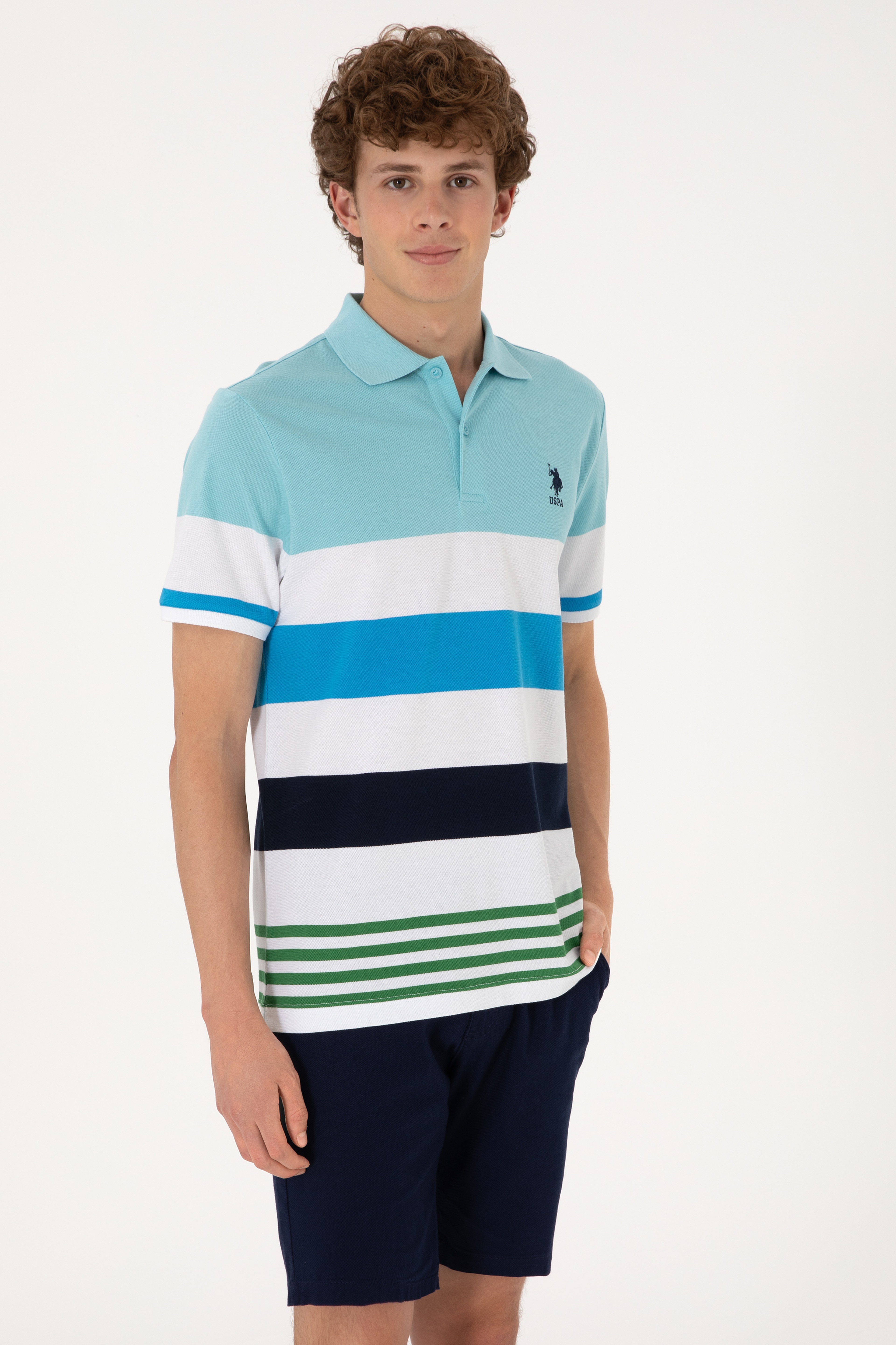 Erkek Regular Fit Aqua Polo Yaka Tişört - Image 1