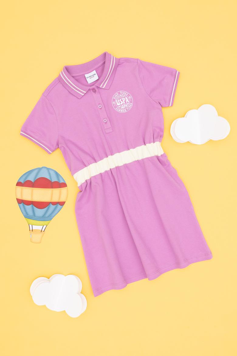 Kız Çocuk Fuşya Polo Yaka Kısa Kol A-Form Örme Elbise - 50306260015