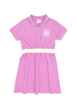 Kız Çocuk Fuşya Polo Yaka Kısa Kol A-Form Örme Elbise - 50306260015