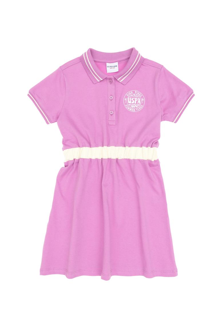 Kız Çocuk Fuşya Polo Yaka Kısa Kol A-Form Örme Elbise - 50306260015