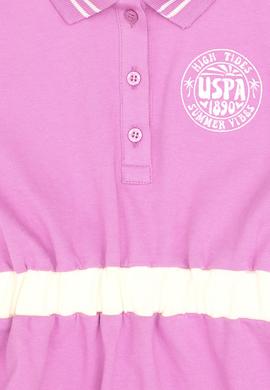 Kız Çocuk Fuşya Polo Yaka Kısa Kol A-Form Örme Elbise - 50306260015