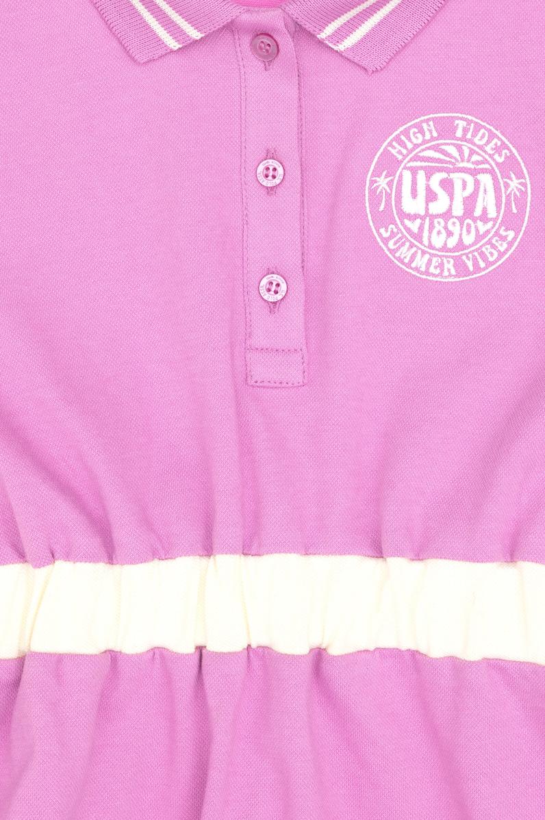 Kız Çocuk Fuşya Polo Yaka Kısa Kol A-Form Örme Elbise