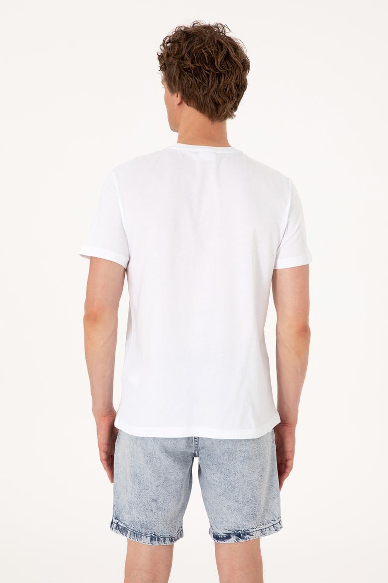 Erkek Regular Fit Beyaz Bisiklet Yaka Tişört - 50306966001