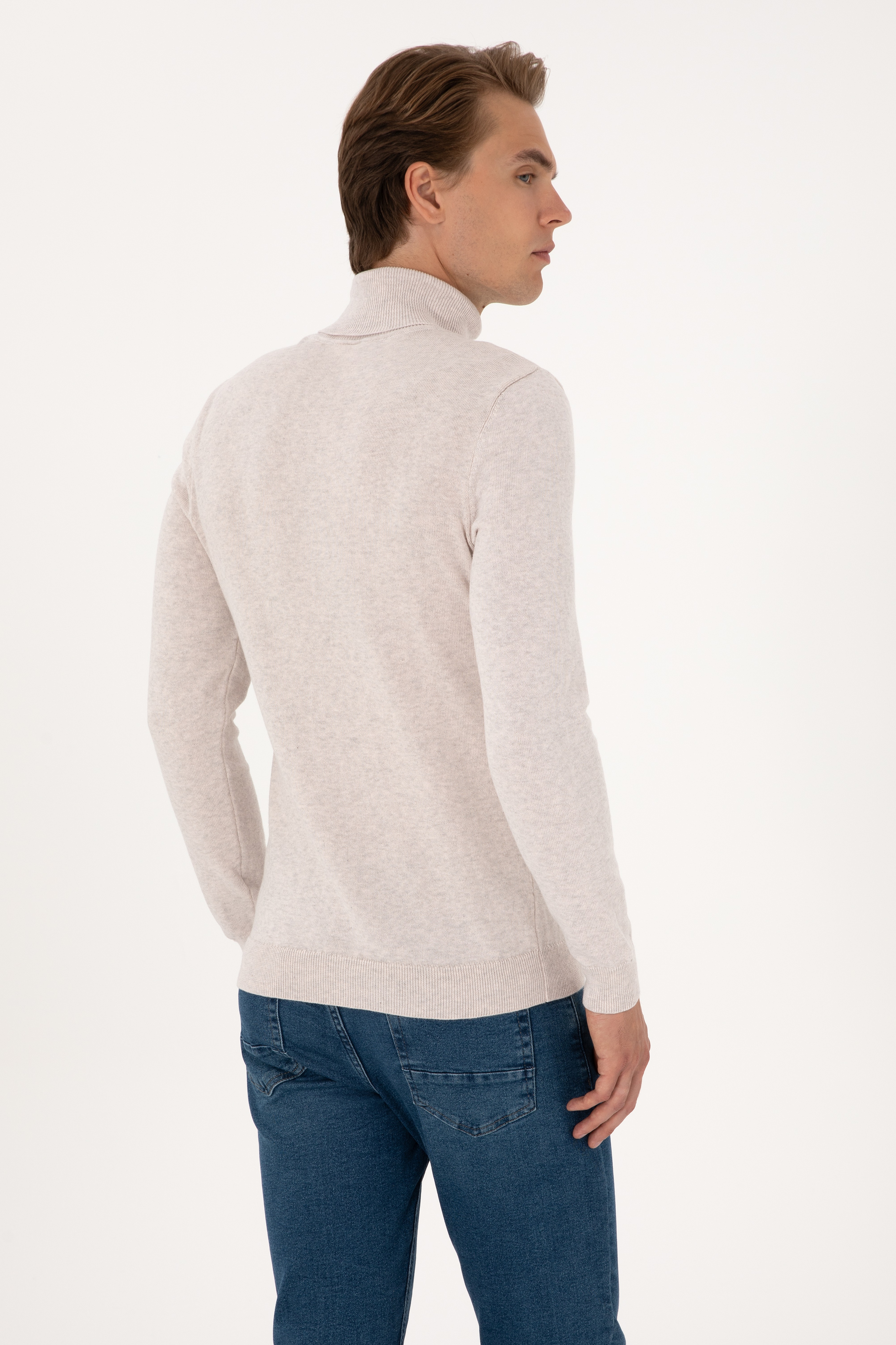 Erkek Slim Fit Boğazlı Yaka Taş Basic Kazak - Image 5