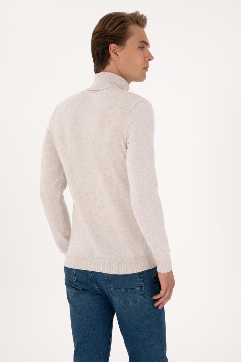 Erkek Slim Fit Boğazlı Yaka Taş Basic Kazak - 50288884127