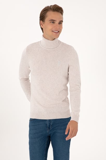 Erkek Slim Fit Boğazlı Yaka Taş Basic Kazak