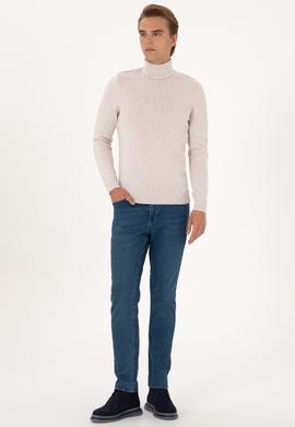 Erkek Slim Fit Boğazlı Yaka Taş Basic Kazak - 50288884127