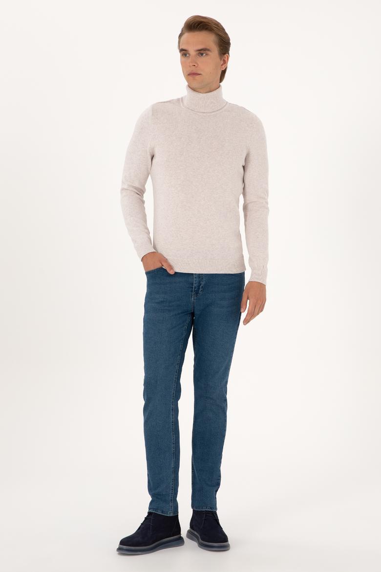 Erkek Slim Fit Boğazlı Yaka Taş Basic Kazak - 50288884127