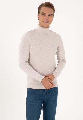 Erkek Slim Fit Boğazlı Yaka Taş Basic Kazak - 50288884127