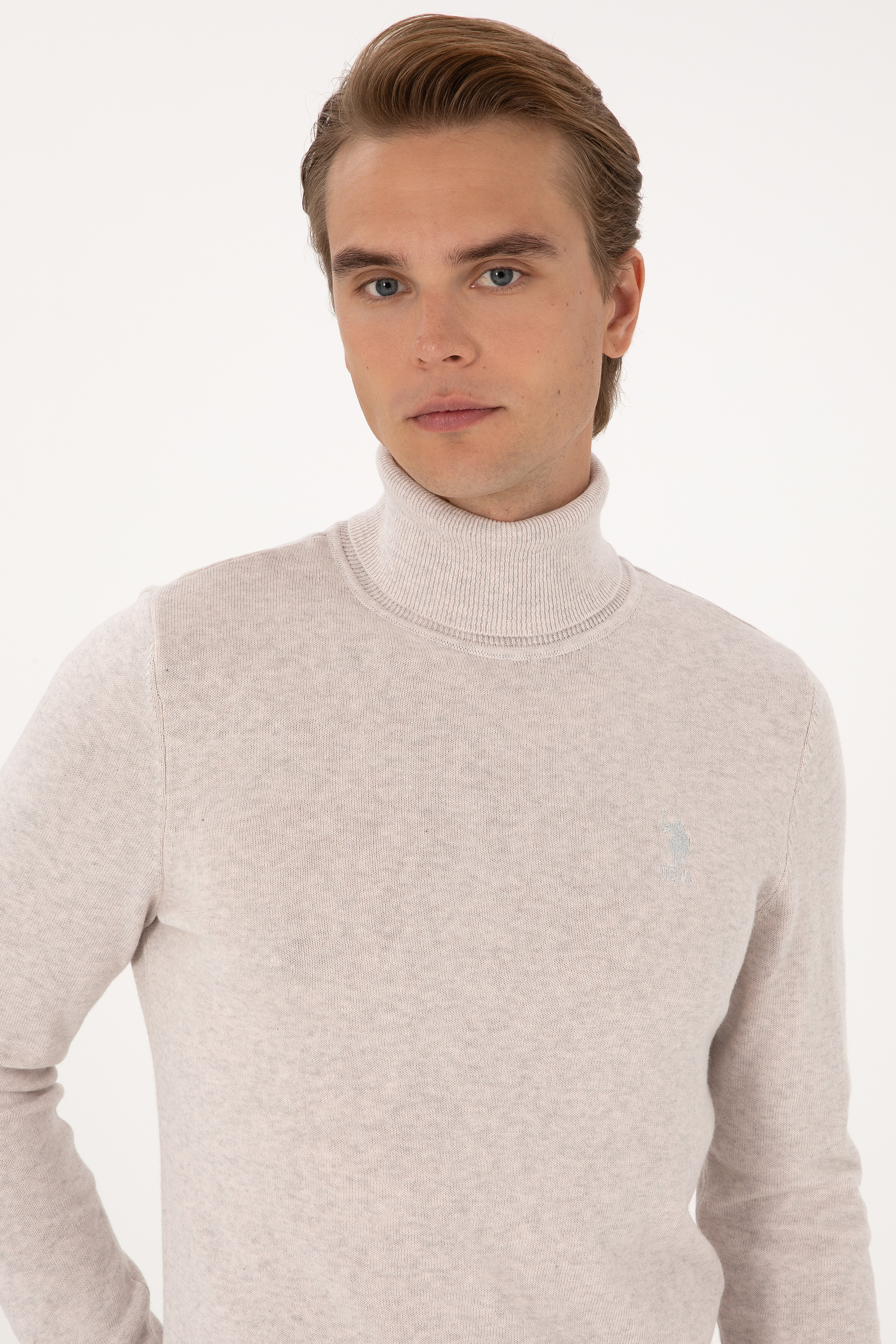 Erkek Slim Fit Boğazlı Yaka Taş Basic Kazak - Image 2