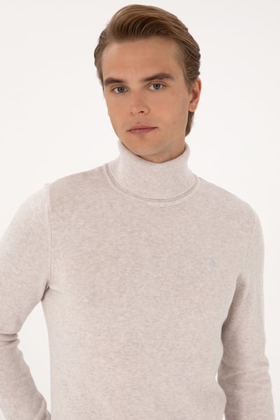 Erkek Slim Fit Boğazlı Yaka Taş Basic Kazak