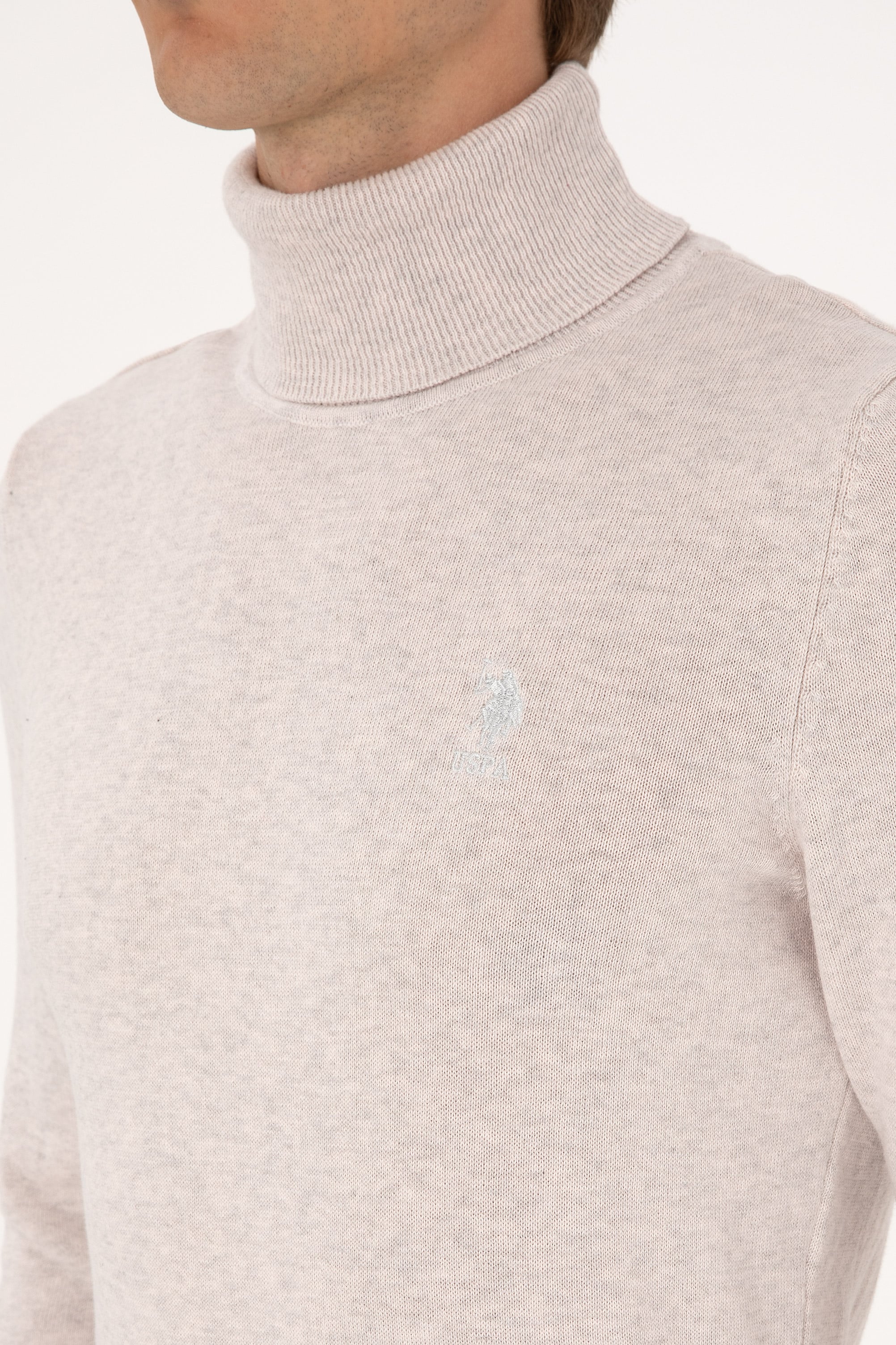 Erkek Slim Fit Boğazlı Yaka Taş Basic Kazak