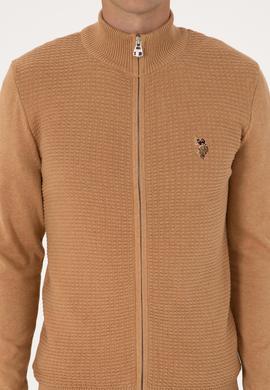 Erkek Camel Melanj Basic Triko Hırka - 50288871066