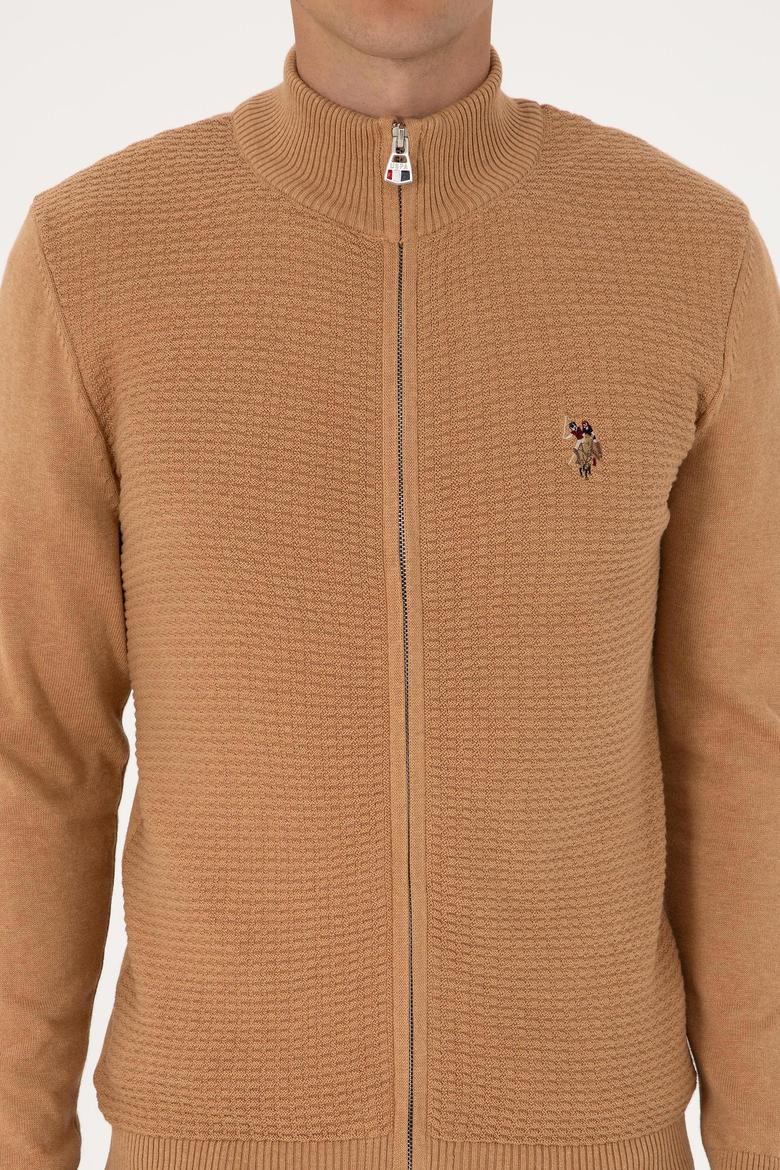 Erkek Camel Melanj Basic Triko Hırka - 50288871066