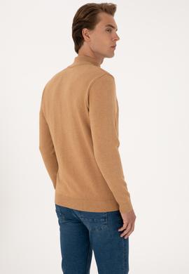 Erkek Camel Melanj Basic Triko Hırka - 50288871066