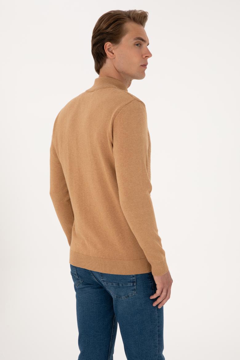 Erkek Camel Melanj Basic Triko Hırka - 50288871066