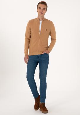 Erkek Camel Melanj Basic Triko Hırka - 50288871066