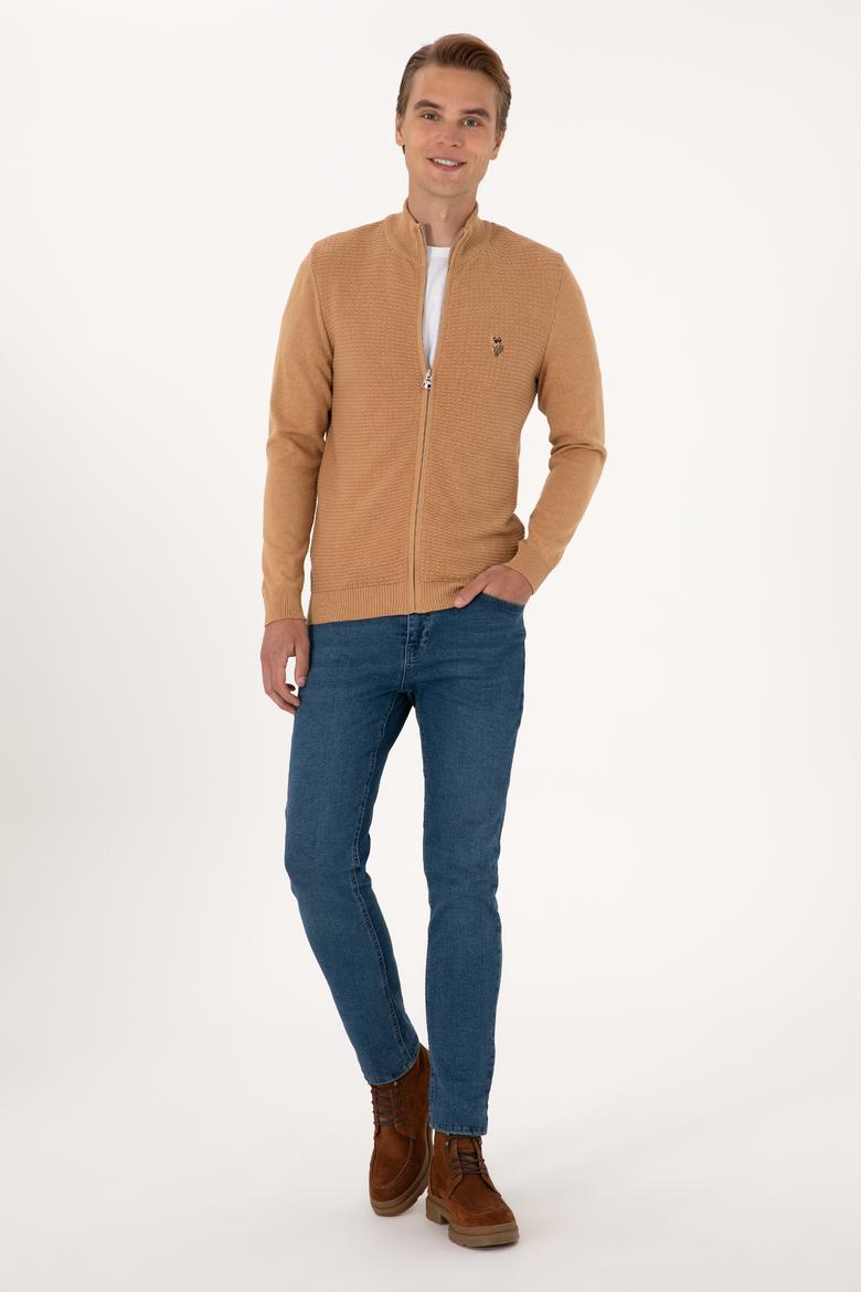 Erkek Camel Melanj Basic Triko Hırka - 50288871066