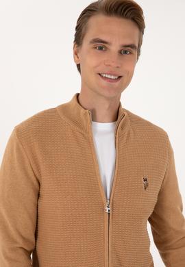 Erkek Camel Melanj Basic Triko Hırka - 50288871066