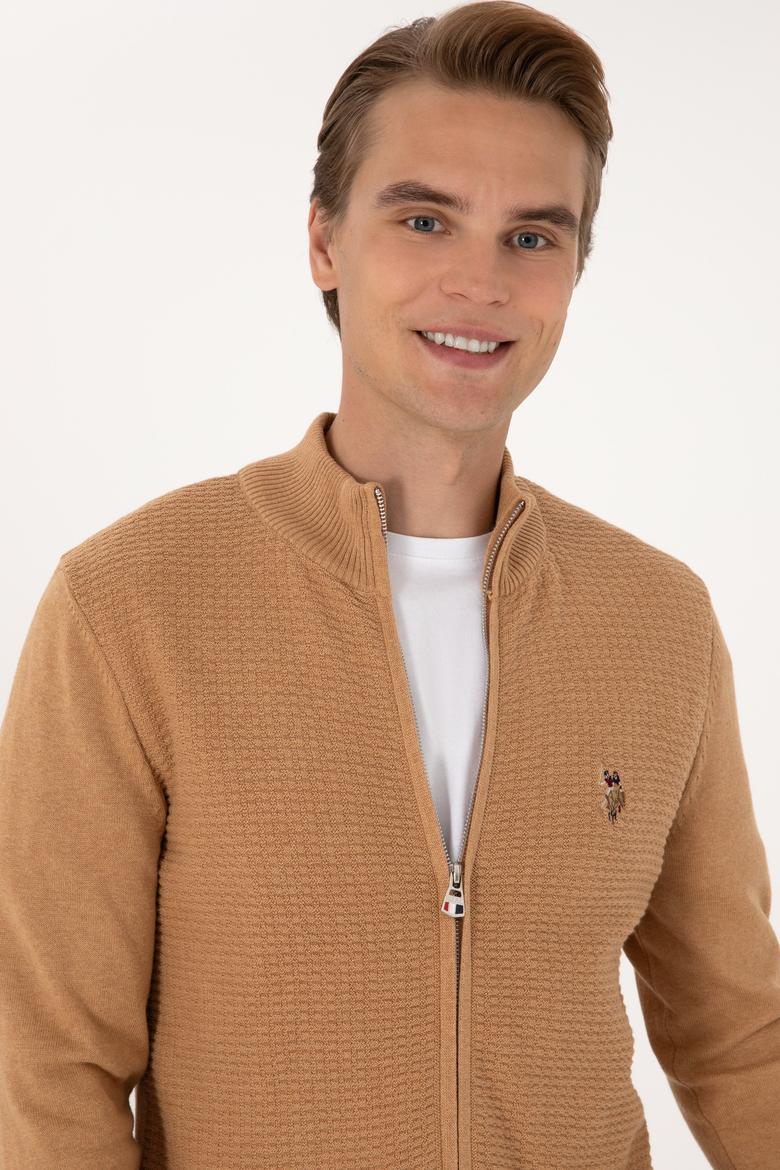 Erkek Camel Melanj Basic Triko Hırka - 50288871066