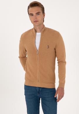 Erkek Camel Melanj Basic Triko Hırka - 50288871066