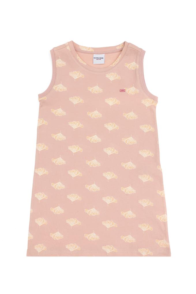 Kız Çocuk Pudra A-Form Bisiklet Yaka Örme Elbise