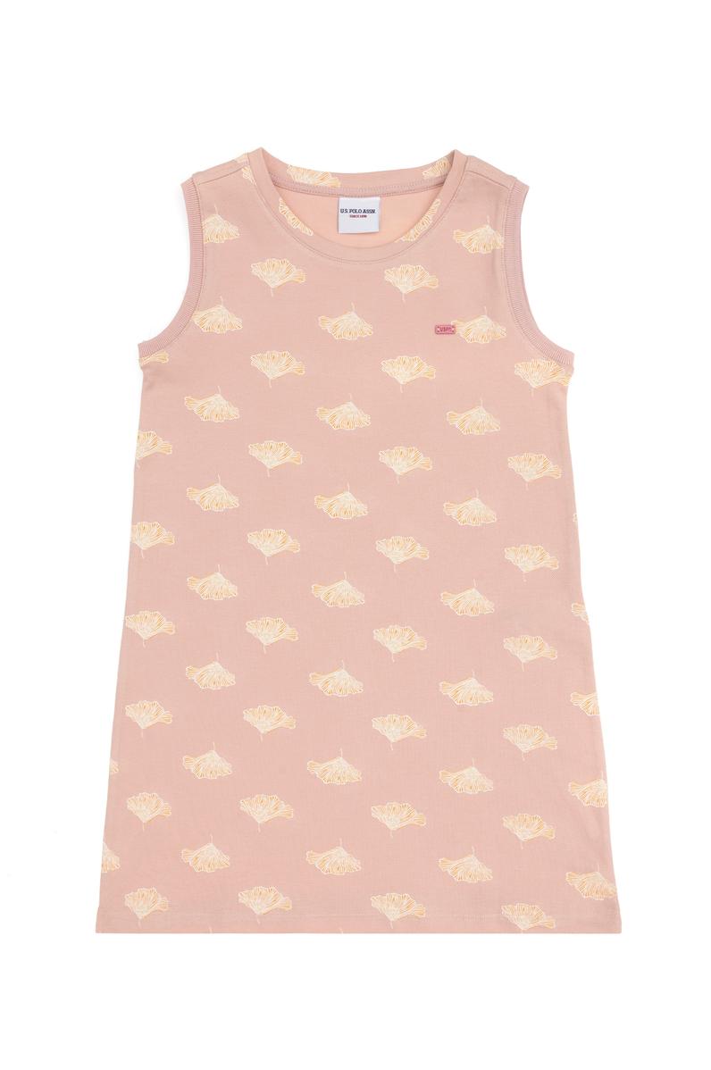 Kız Çocuk Pudra A-Form Bisiklet Yaka Örme Elbise