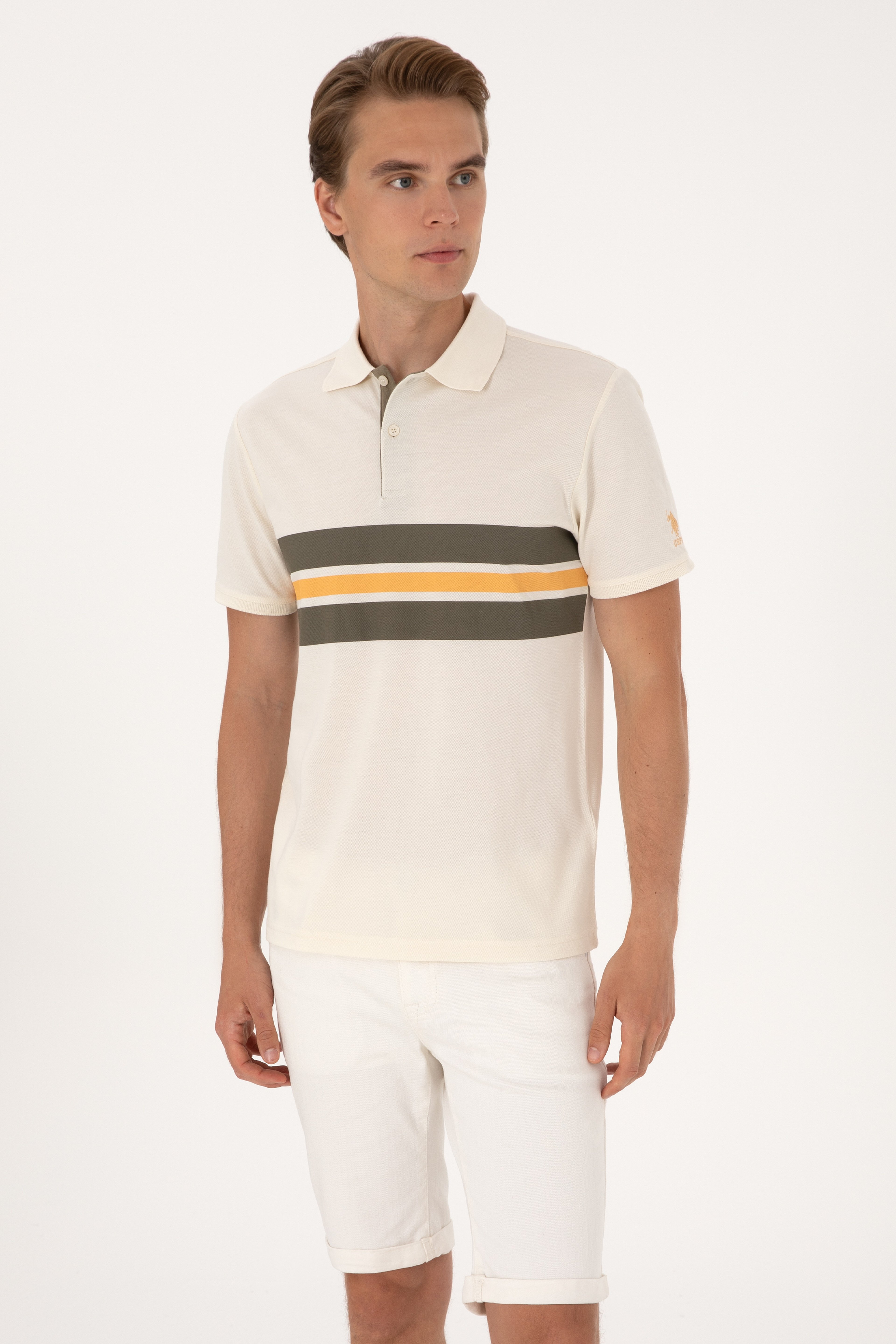 Erkek Regular Fit Krem Polo Yaka Tişört - Image 1