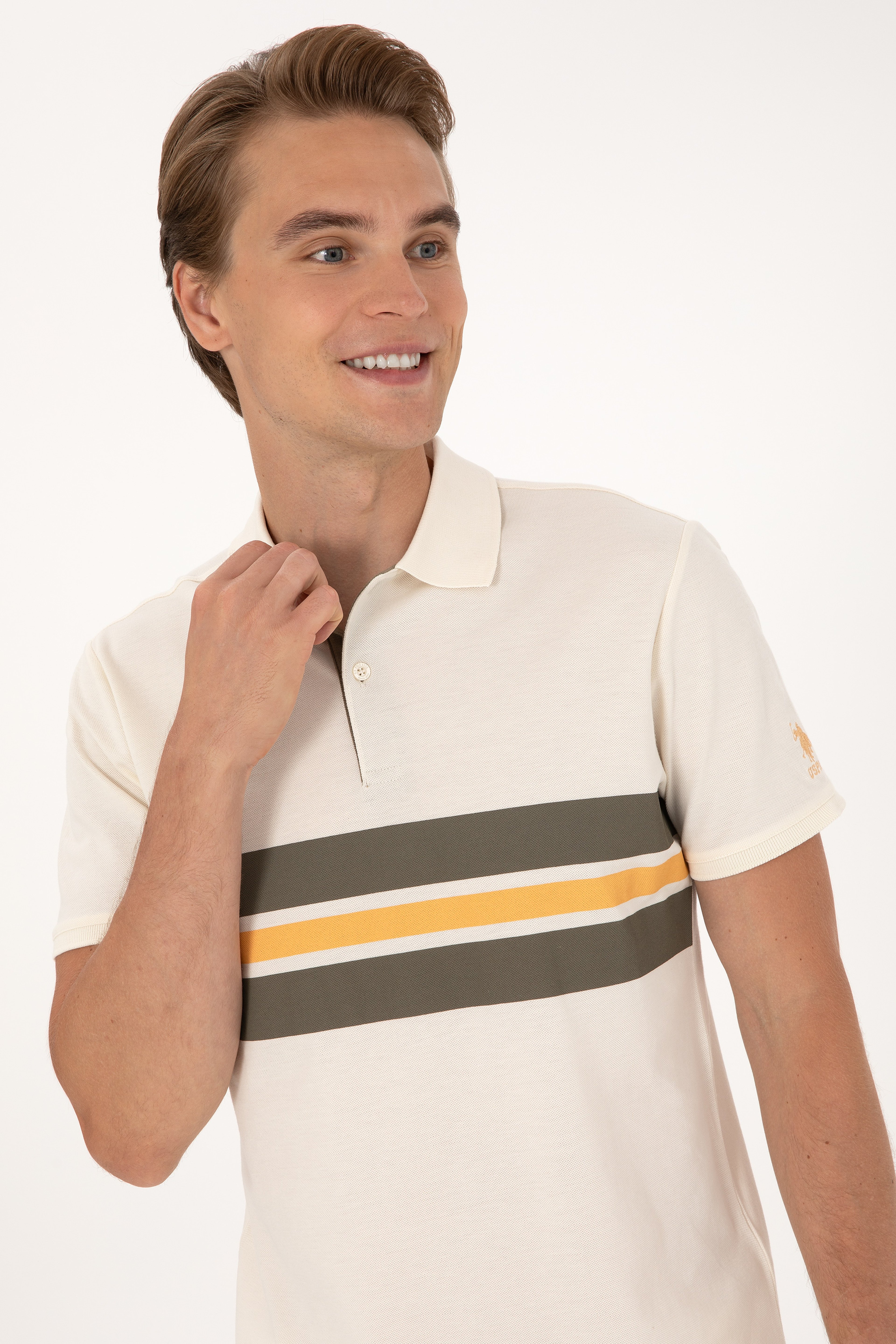 Erkek Regular Fit Krem Polo Yaka Tişört - Image 2