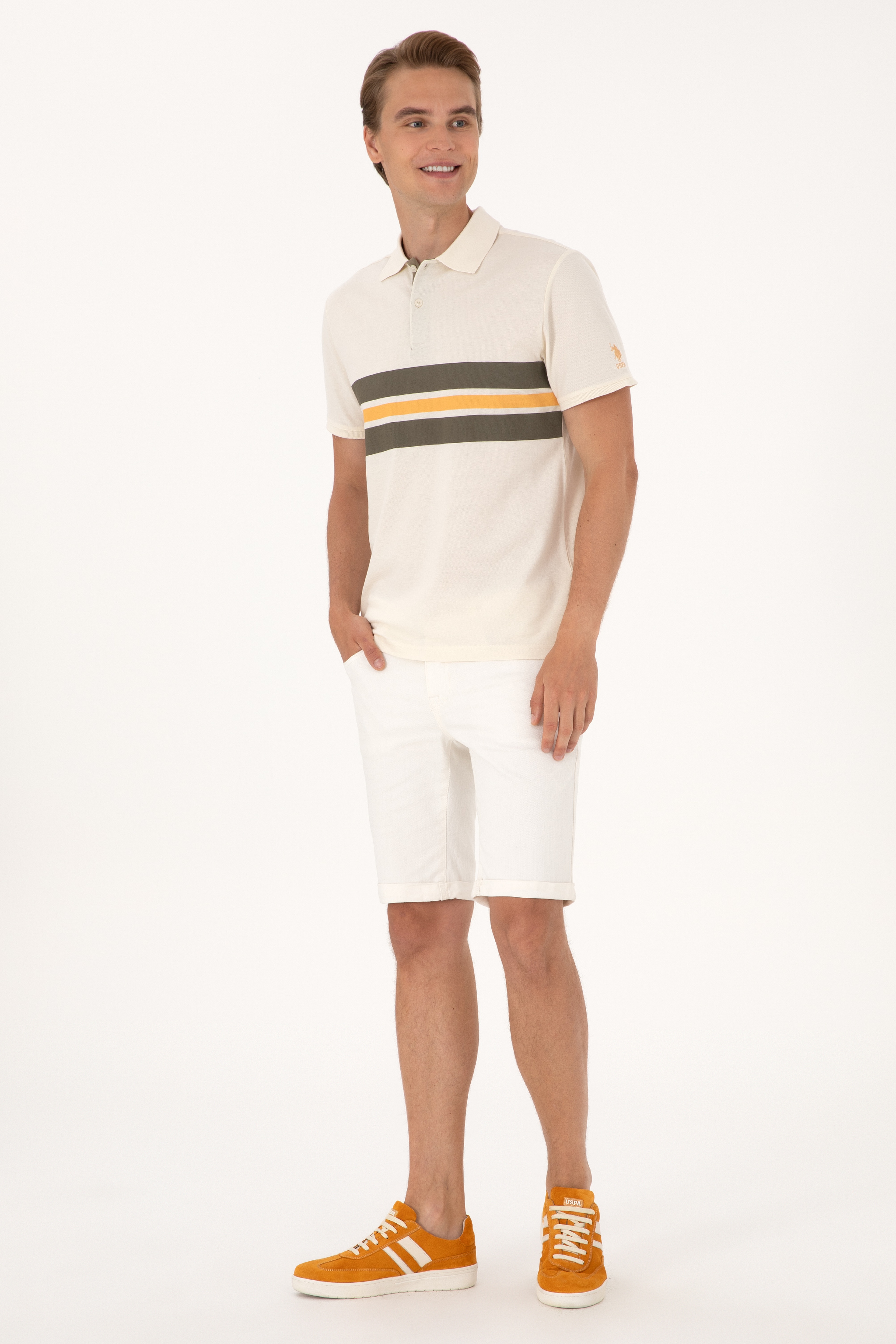 Erkek Regular Fit Krem Polo Yaka Tişört - Image 4