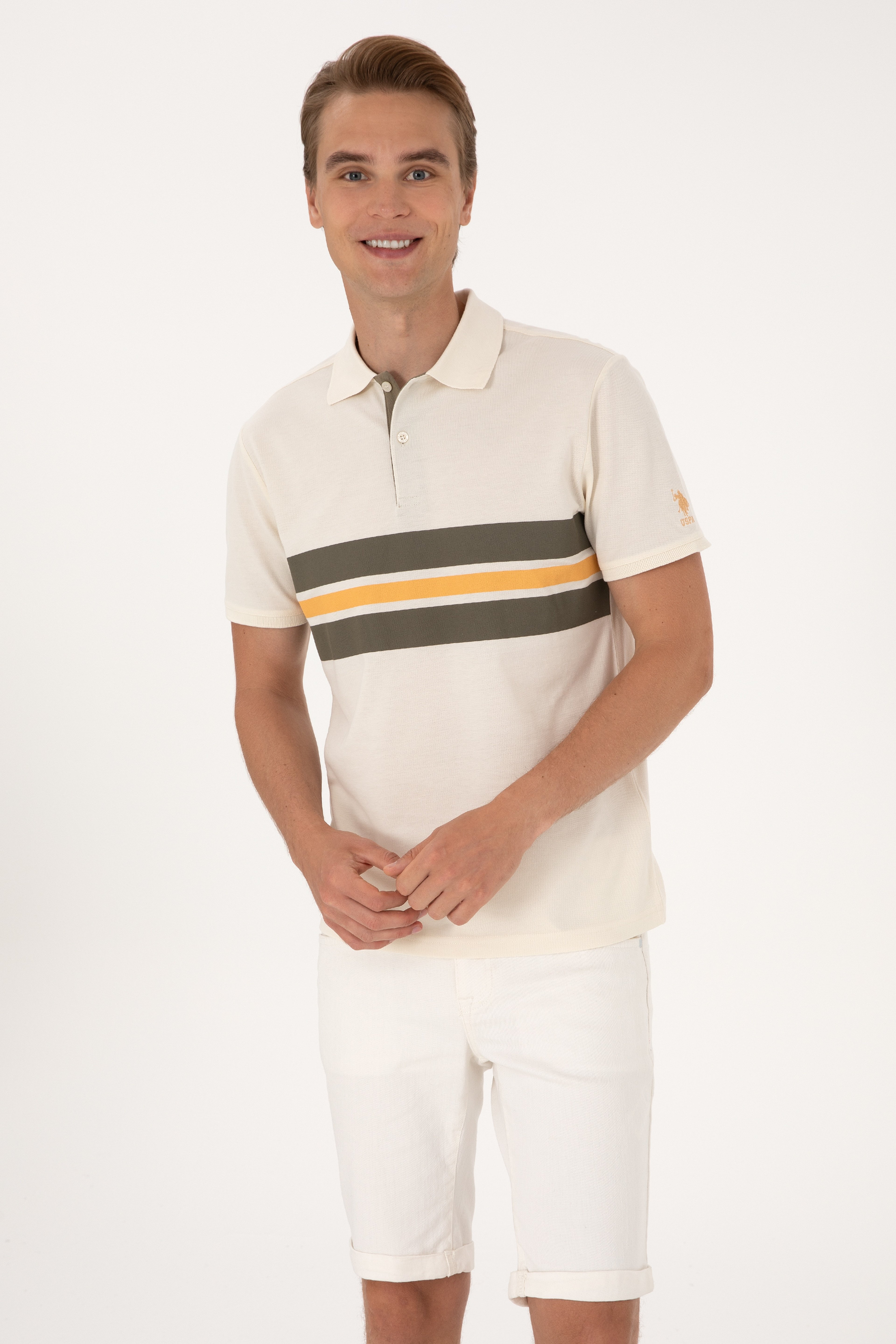 Erkek Regular Fit Krem Polo Yaka Tişört