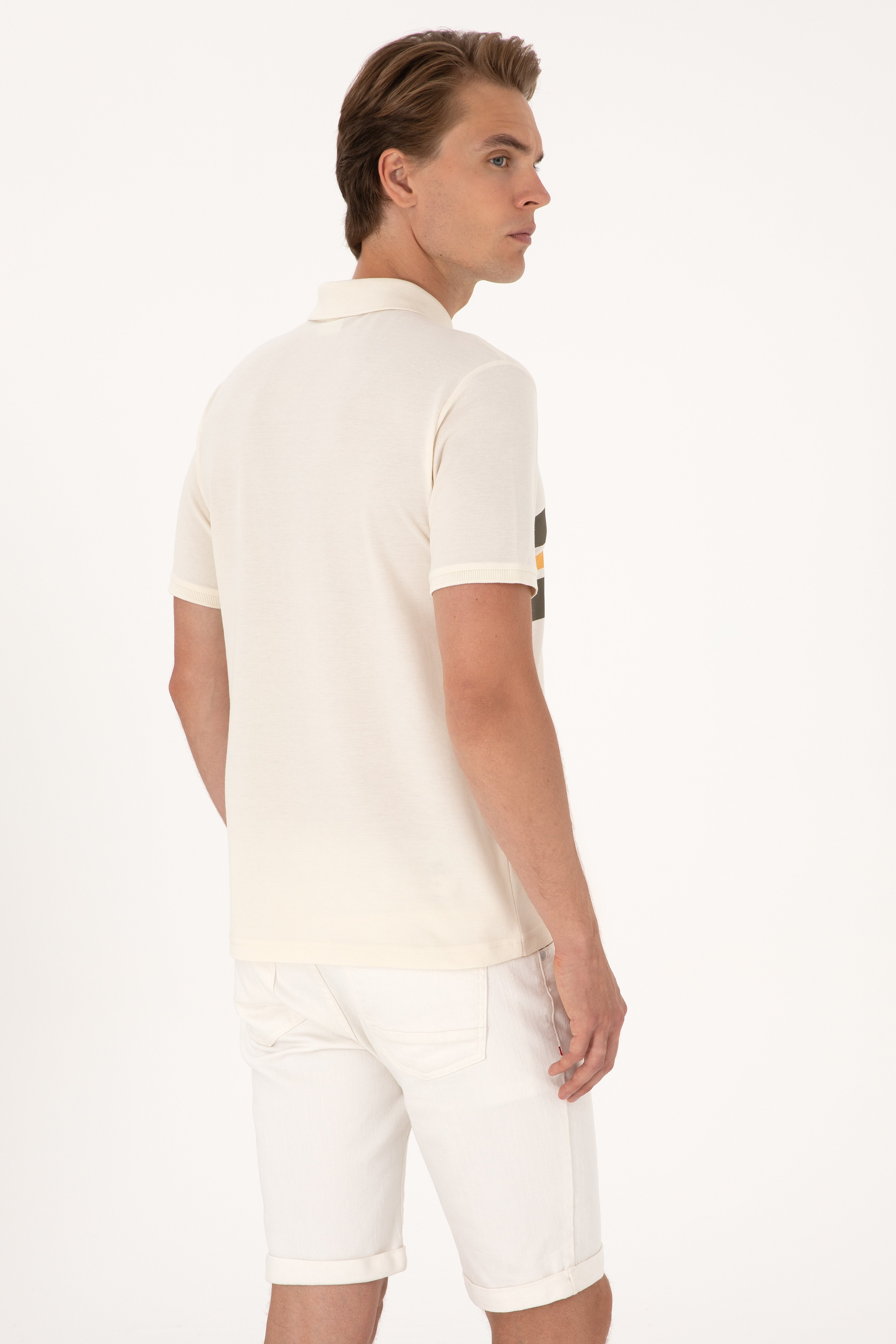 Erkek Regular Fit Krem Polo Yaka Tişört - Image 5