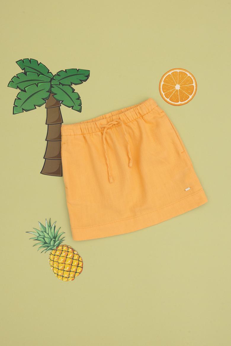 Kız Çocuk Turuncu Keten Karışımlı Dokuma Etek - 50304328072