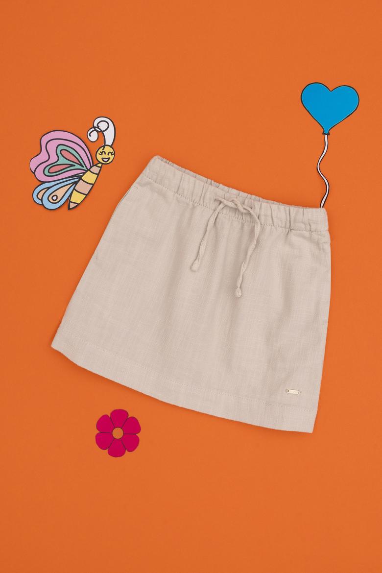 Kız Çocuk Bej Keten Karışımlı Dokuma Etek - 50304328061