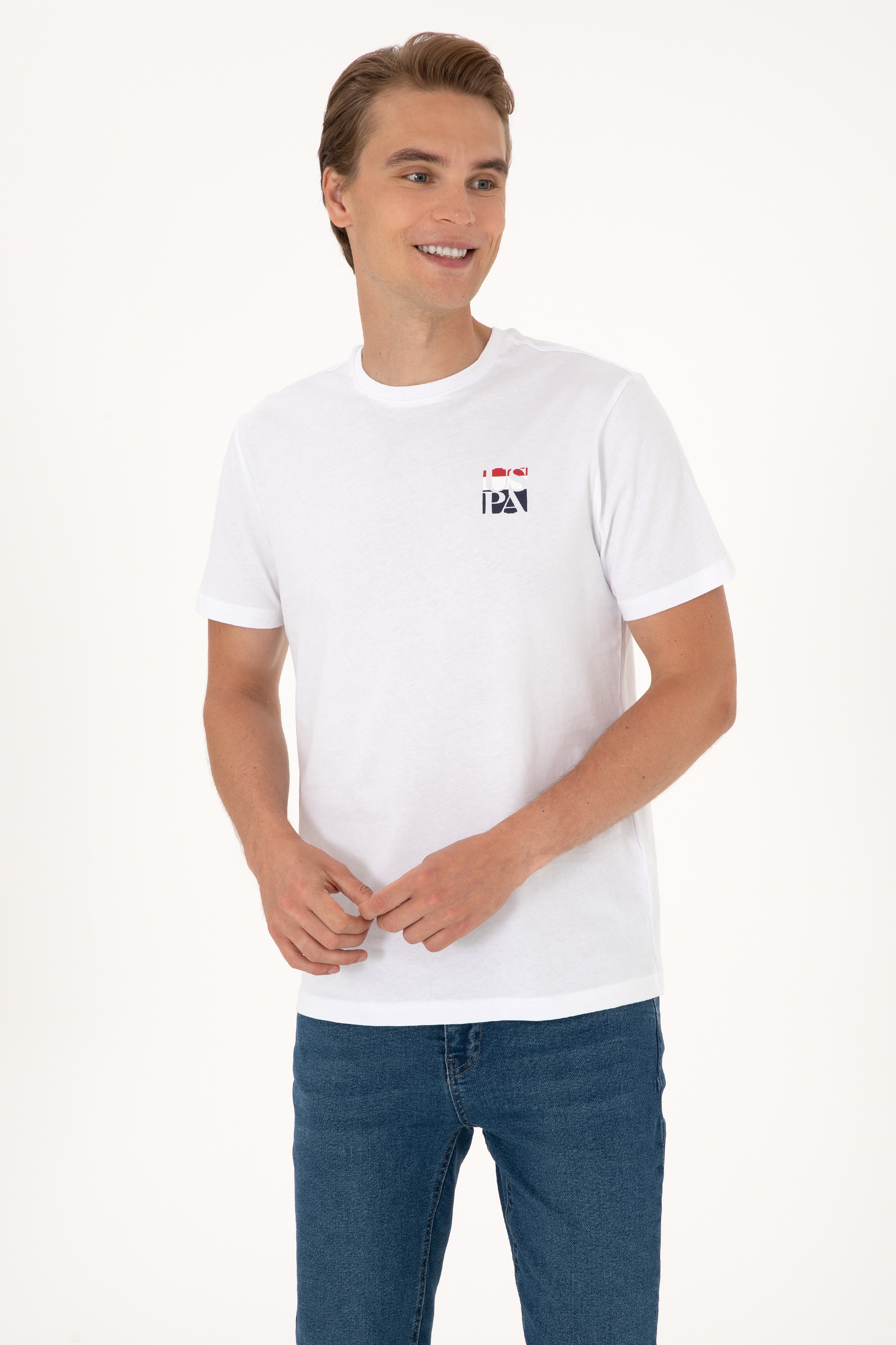 Erkek Regular Fit Beyaz Bisiklet Yaka Tişört - Image 3