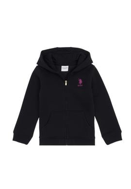 Kız Çocuk Siyah Kapüşonlu Fermuarlı Şardonlu Basic Sweatshirt - 50316809021