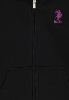 Kız Çocuk Siyah Kapüşonlu Fermuarlı Şardonlu Basic Sweatshirt - 50316809021