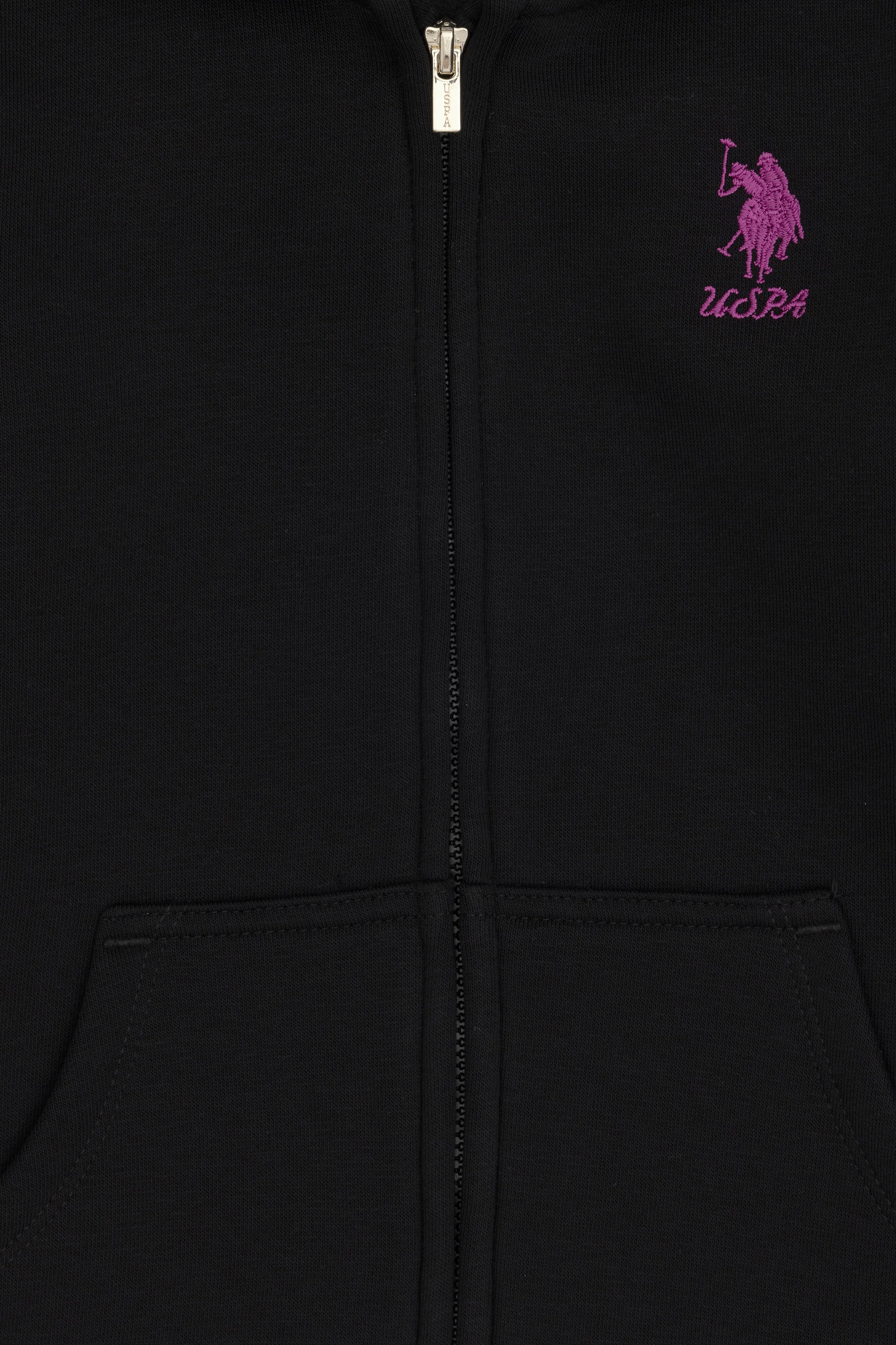 Kız Çocuk Siyah Kapüşonlu Fermuarlı Şardonlu Basic Sweatshirt