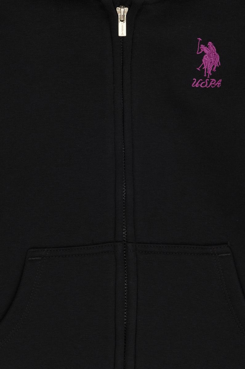 Kız Çocuk Siyah Kapüşonlu Fermuarlı Şardonlu Basic Sweatshirt